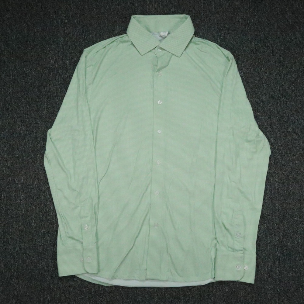 State & Liberty Shirt Mens Large Green White Sport Check Long Sleeve Stretch